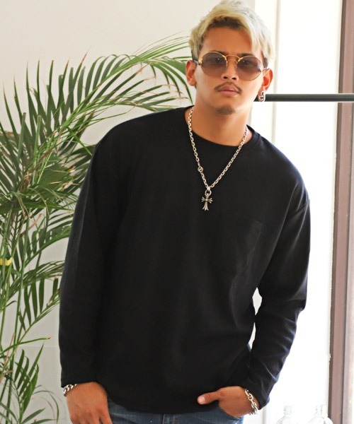 LUXSTYLE（ラグスタイル）の「胸ポケットクルーネックロンT（Tシャツ/カットソー・メンズ・ホワイト/ブラック/ネイビー/ブラウン/カーキ/モカ/チャコール・M/L）」の3枚目の写真
