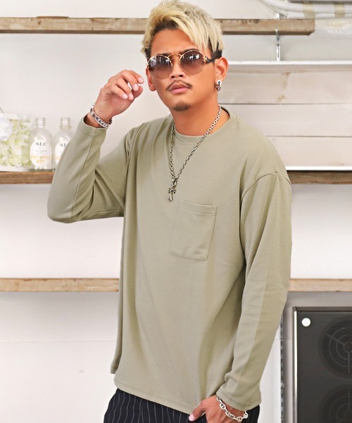 LUXSTYLE（ラグスタイル）の「胸ポケットクルーネックロンT（Tシャツ/カットソー・メンズ・ホワイト/ブラック/ネイビー/ブラウン/カーキ/モカ/チャコール・M/L）」の5枚目の写真