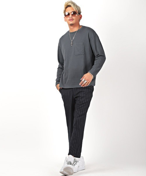LUXSTYLE（ラグスタイル）の「胸ポケットクルーネックロンT（Tシャツ/カットソー・メンズ・ホワイト/ブラック/ネイビー/ブラウン/カーキ/モカ/チャコール・M/L）」の8枚目の写真