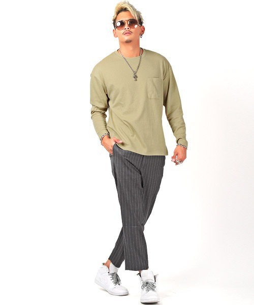 LUXSTYLE（ラグスタイル）の「胸ポケットクルーネックロンT（Tシャツ/カットソー・メンズ・ホワイト/ブラック/ネイビー/ブラウン/カーキ/モカ/チャコール・M/L）」の9枚目の写真