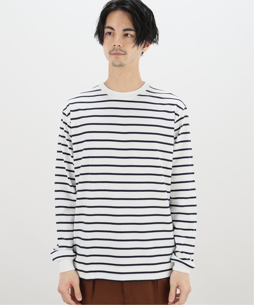 417 EDIFICE（フォーワンセブンエディフィス）の「30/2 ボーダーロングスリーブ（Tシャツ/カットソー・メンズ・ベージュ/ホワイト/グレー・LARGE/SMALL/MEDIUM）」の5枚目の写真