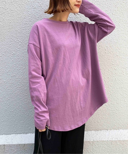 PICCIN(ピッチン)の「ヘビーウェイトバックスリットロンT(Tシャツ/カットソー・レディース・グレイッシュベージュ/オフホワイト/パープル/ブラック・M)」の1枚目の写真