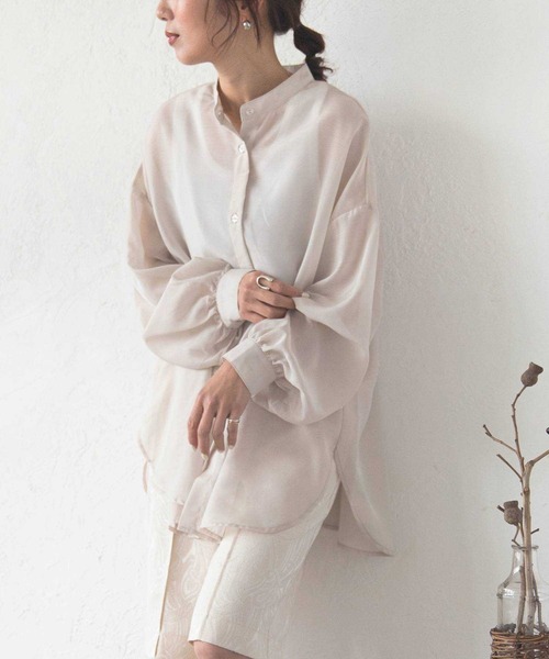 bohmal（ボマール）の「エステルシアーバンドカラーシャツ（シャツ/ブラウス・レディース・ベージュ/ブラック/グリーン/モカ/オフホワイト/サックスブルー・MEDIUM）」の5枚目の写真