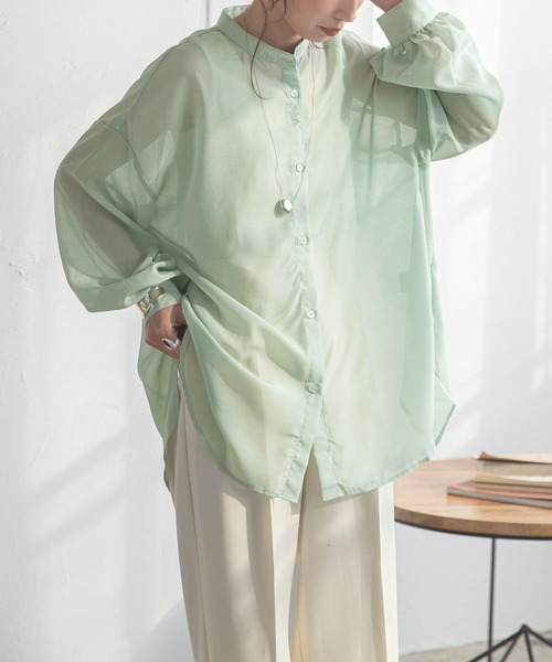 bohmal（ボマール）の「エステルシアーバンドカラーシャツ（シャツ/ブラウス・レディース・ベージュ/ブラック/グリーン/モカ/オフホワイト/サックスブルー・MEDIUM）」の6枚目の写真