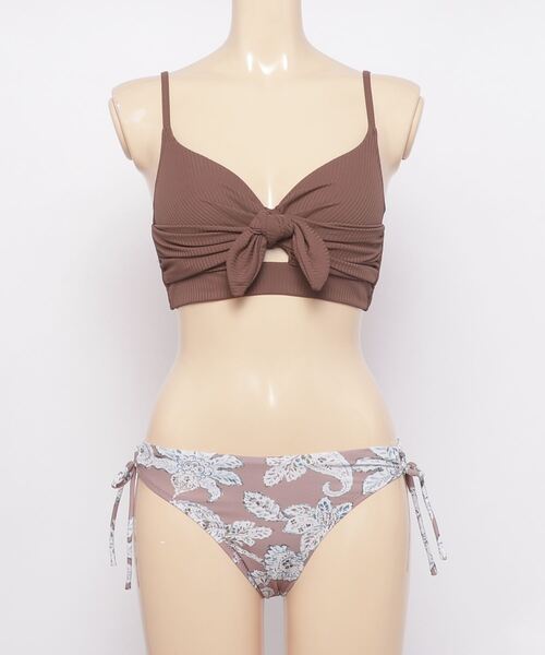 TOTASU ELEVEN(トータスイレブン)の「TOTASU ELEVEN/トータスイレブン 花柄ショーツ/無地/リボンバンドゥビキニ 12562(水着・レディース・ブラウン/オレンジ/グリーン・9号/11号)」の2枚目の写真