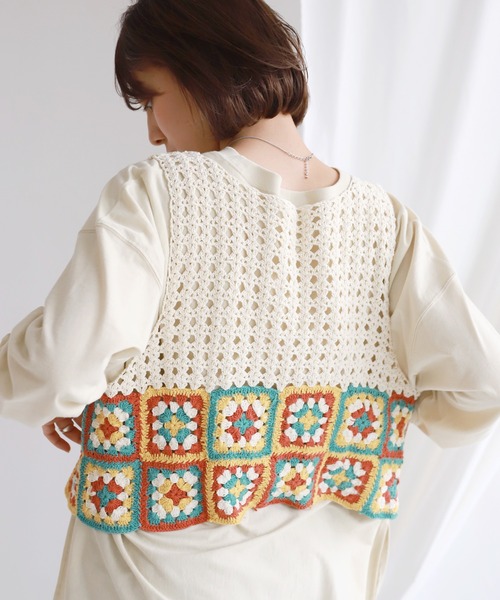 SLOBE citron.(スローブシトロン)の「SLOBE citron.クロシェベスト◆(ベスト・レディース・ナチュラル/レッド・FREE)」の5枚目の写真