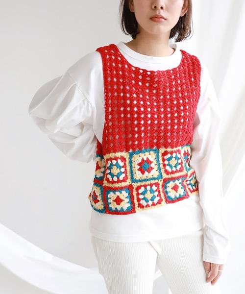 SLOBE citron.(スローブシトロン)の「SLOBE citron.クロシェベスト◆(ベスト・レディース・ナチュラル/レッド・FREE)」の13枚目の写真