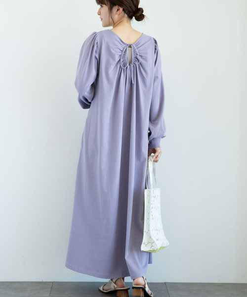 Green　Parks（グリーンパークス）の「・SUGAR SPOON バックギャザーワンピース＊（ワンピース・レディース・アイボリー/パープル/チャコールグレー/オレンジ・FREE）」の3枚目の写真