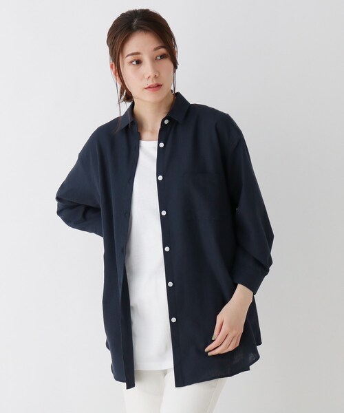 SHOO・LA・RUE(シューラルー)の「◆【S-3L】フレンチリネン前開きシャツ(シャツ/ブラウス・レディース・ホワイト系/ベージュ系1/ベージュ/ネイビー系2/グレー系その他3/ピンク系/ブラック系1/マスタード/ベージュ系2/ライトオレンジ系/オリーブ/グリーン系その他4/ネイビー/ブルー/チャコールグレー・01/02/03/04/05)」の10枚目の写真