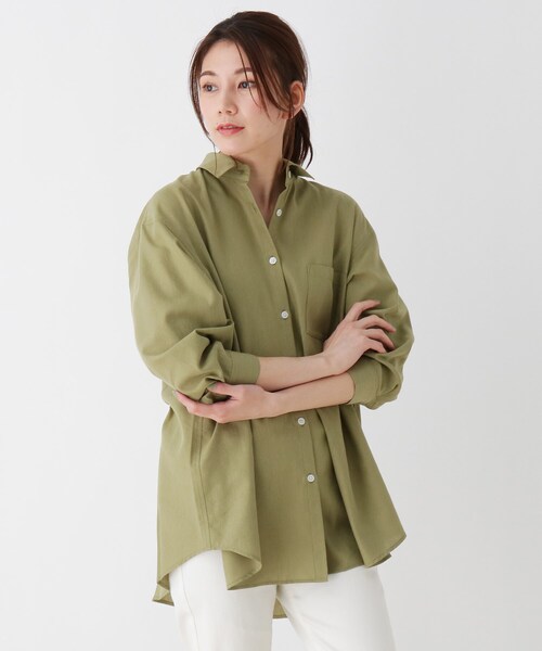 SHOO・LA・RUE(シューラルー)の「◆【S-3L】フレンチリネン前開きシャツ(シャツ/ブラウス・レディース・ホワイト系/ベージュ系1/ベージュ/ネイビー系2/グレー系その他3/ピンク系/ブラック系1/マスタード/ベージュ系2/ライトオレンジ系/オリーブ/グリーン系その他4/ネイビー/ブルー/チャコールグレー・01/02/03/04/05)」の1枚目の写真