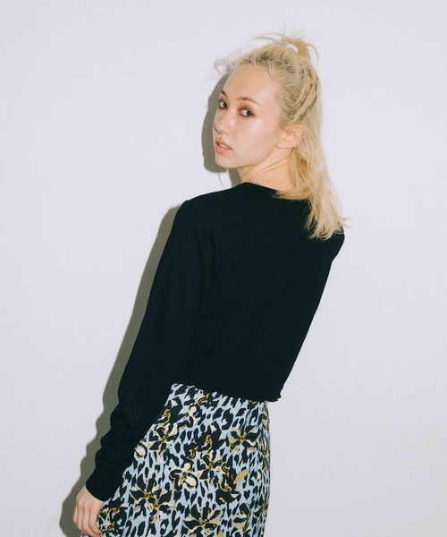 xgirl ブラックカーディガン X-girl（エックスガール）の「FACE JACQUARD KNIT CARDIGAN