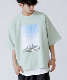 フォトプリントデザイン ワイドシルエット ジャージTシャツ