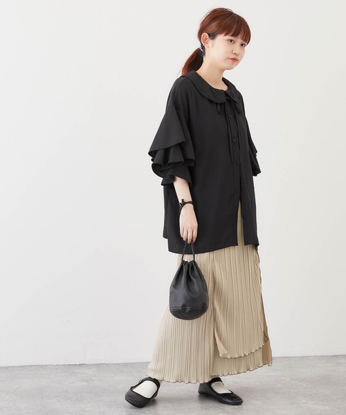 mikke（ミッケ）の「メロー配色パイピング アシンメトリープリーツスカート（スカート・レディース・ブラック/ベージュ/グリーン・FREE）」の13枚目の写真