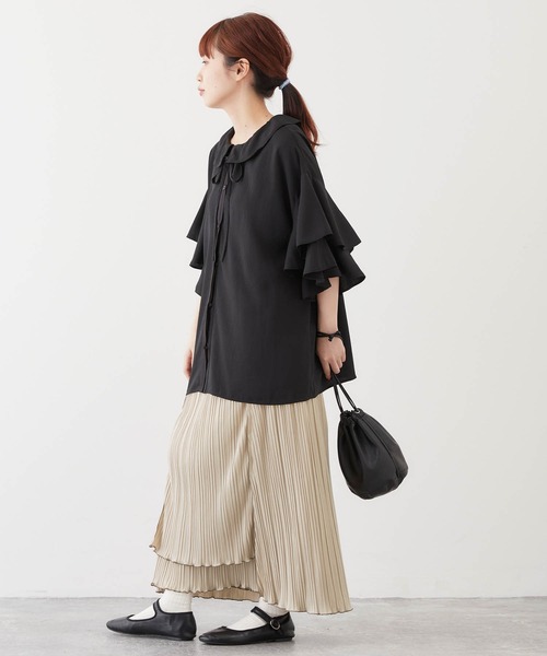 mikke（ミッケ）の「メロー配色パイピング アシンメトリープリーツスカート（スカート・レディース・ブラック/ベージュ/グリーン・FREE）」の14枚目の写真