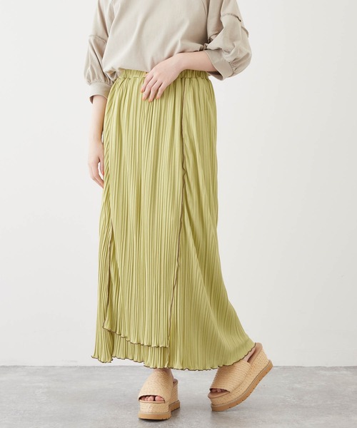 mikke（ミッケ）の「メロー配色パイピング アシンメトリープリーツスカート（スカート・レディース・ブラック/ベージュ/グリーン・FREE）」の15枚目の写真