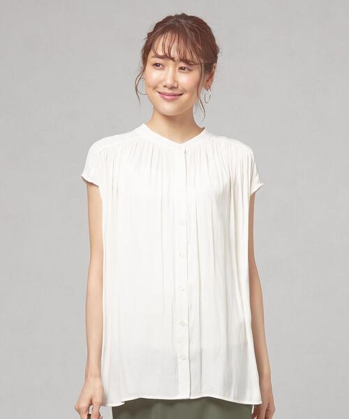 closet story（クローゼットストーリー）の「＜closet story（クローゼットストーリー）＞Pカッセンジョーゼット フレンチスリーブ [ブラウス] -手洗い可能-（シャツ/ブラウス・レディース・ホワイト/ベージュ/ライム・FREE）」の2枚目の写真