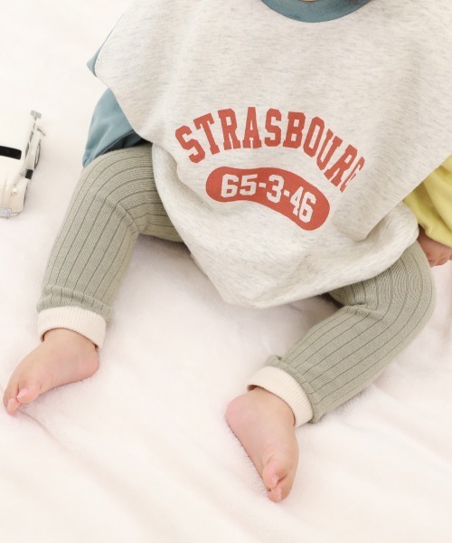 devirock（デビロック）の「ベビー バイカラー＆ボーダーレギンス（レギンス/スパッツ・キッズ・モカ/ピンク系その他/グレー系その他/ブルー系その他/杢グレー/スミクロ/ベージュ/グリーン系その他/アイボリー/ブラック系その他/ホワイト系その他・70-80cm/80-90cm）」の7枚目の写真