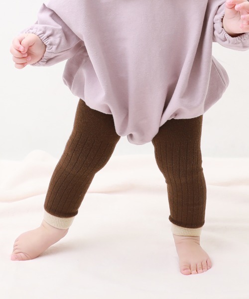 devirock（デビロック）の「ベビー バイカラー＆ボーダーレギンス（レギンス/スパッツ・キッズ・モカ/ピンク系その他/グレー系その他/ブルー系その他/杢グレー/スミクロ/ベージュ/グリーン系その他/アイボリー/ブラック系その他/ホワイト系その他・70-80cm/80-90cm）」の8枚目の写真