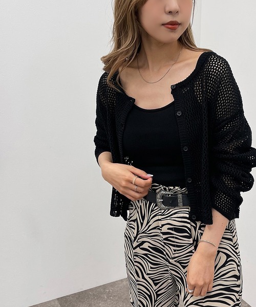 apres jour mignon（アプレジュールミニョン）の「メッシュカーディガン＋キャミＳＥＴ【ZOZOTOWN限定アイテム】（カーディガン/ボレロ・レディース・グリーン/パープル/ブラック/アイボリー・X-LARGE/フリー）」の12枚目の写真