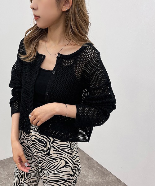 apres jour mignon（アプレジュールミニョン）の「メッシュカーディガン＋キャミＳＥＴ【ZOZOTOWN限定アイテム】（カーディガン/ボレロ・レディース・グリーン/パープル/ブラック/アイボリー・X-LARGE/フリー）」の13枚目の写真