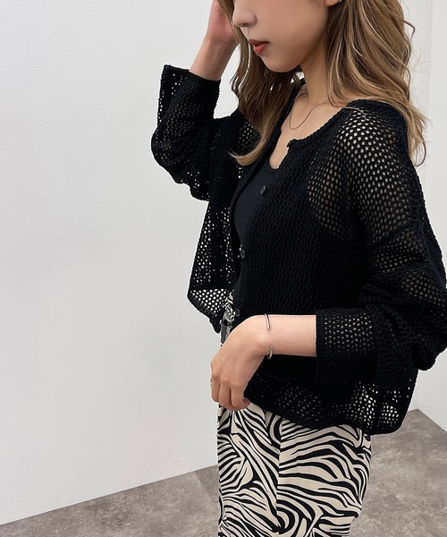 apres jour mignon（アプレジュールミニョン）の「メッシュカーディガン＋キャミＳＥＴ【ZOZOTOWN限定アイテム】（カーディガン/ボレロ・レディース・グリーン/パープル/ブラック/アイボリー・X-LARGE/フリー）」の14枚目の写真