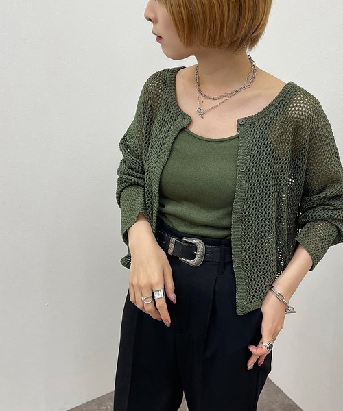 apres jour mignon（アプレジュールミニョン）の「メッシュカーディガン＋キャミＳＥＴ【ZOZOTOWN限定アイテム】（カーディガン/ボレロ・レディース・グリーン/パープル/ブラック/アイボリー・X-LARGE/フリー）」の20枚目の写真