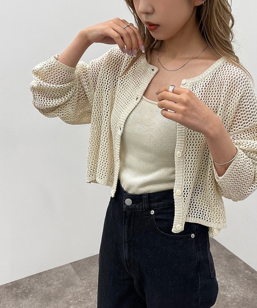 apres jour mignon（アプレジュールミニョン）の「メッシュカーディガン＋キャミＳＥＴ【ZOZOTOWN限定アイテム】（カーディガン/ボレロ・レディース・グリーン/パープル/ブラック/アイボリー・X-LARGE/フリー）」の5枚目の写真