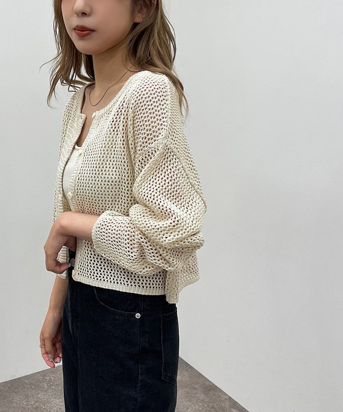 apres jour mignon（アプレジュールミニョン）の「メッシュカーディガン＋キャミＳＥＴ【ZOZOTOWN限定アイテム】（カーディガン/ボレロ・レディース・グリーン/パープル/ブラック/アイボリー・X-LARGE/フリー）」の7枚目の写真