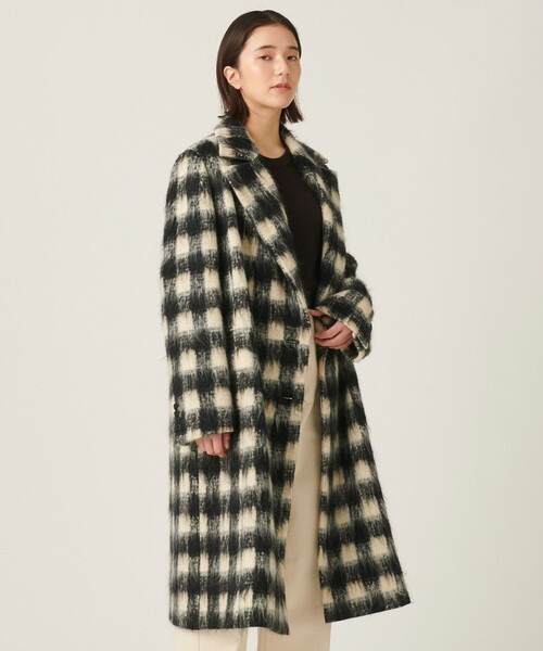 JOSEPH STUDIO（ジョゼフストゥディオ）の「ウールモヘア ブロックチェック ロングコート（その他アウター・レディース・アイボリー系3・2/4/6/8）」の2枚目の写真