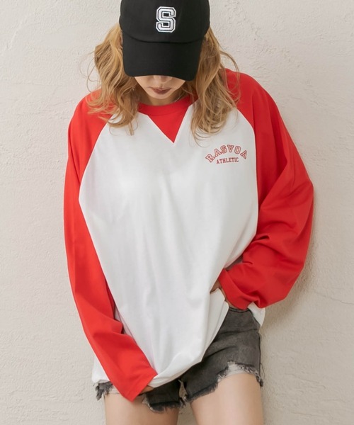 RASVOA（ラスボア）の「ＡＴＨＬＥＴＩＣラグランロンＴ（Tシャツ/カットソー・レディース・ブラック/レッド/グリーン・FREE）」の3枚目の写真