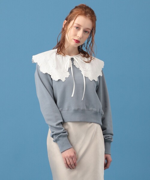 DEICY(デイシー)の「フラワーレースカラースウェット(スウェット・レディース・ブルー/ベージュ・FREE)」の2枚目の写真