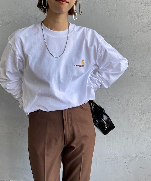 Carhartt WIP（カーハートダブリューアイピー）の「[carhartt WIP/カーハートダブリューアイピー] AMERICAN SCRIPT ワンポイントロゴ刺繍ロンT（Tシャツ/カットソー・レディース・ダークグリーン/ブラック/ホワイト/ブラウン・L/XL/S/M/XS）」の2枚目の写真