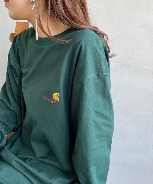 Carhartt WIP（カーハートダブリューアイピー）の「[carhartt WIP/カーハートダブリューアイピー] AMERICAN SCRIPT ワンポイントロゴ刺繍ロンT（Tシャツ/カットソー・レディース・ダークグリーン/ブラック/ホワイト/ブラウン・L/XL/S/M/XS）」の4枚目の写真