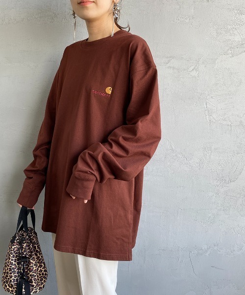 Carhartt WIP（カーハートダブリューアイピー）の「[carhartt WIP/カーハートダブリューアイピー] AMERICAN SCRIPT ワンポイントロゴ刺繍ロンT（Tシャツ/カットソー・レディース・ダークグリーン/ブラック/ホワイト/ブラウン・L/XL/S/M/XS）」の22枚目の写真