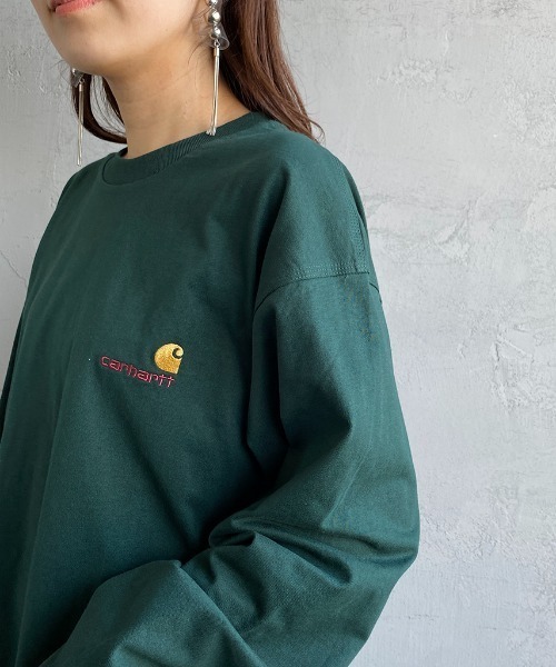 Carhartt WIP（カーハートダブリューアイピー）の「[carhartt WIP/カーハートダブリューアイピー] AMERICAN SCRIPT ワンポイントロゴ刺繍ロンT（Tシャツ/カットソー・レディース・ダークグリーン/ブラック/ホワイト/ブラウン・L/XL/S/M/XS）」の7枚目の写真