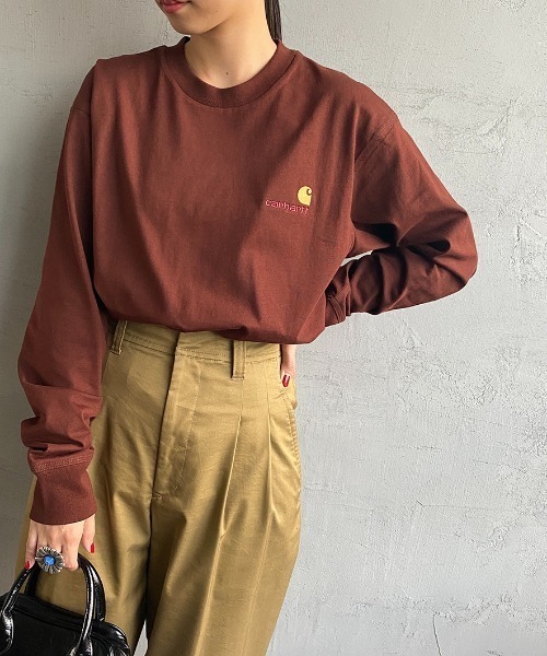 Carhartt WIP（カーハートダブリューアイピー）の「[carhartt WIP/カーハートダブリューアイピー] AMERICAN SCRIPT ワンポイントロゴ刺繍ロンT（Tシャツ/カットソー・レディース・ダークグリーン/ブラック/ホワイト/ブラウン・L/XL/S/M/XS）」の15枚目の写真