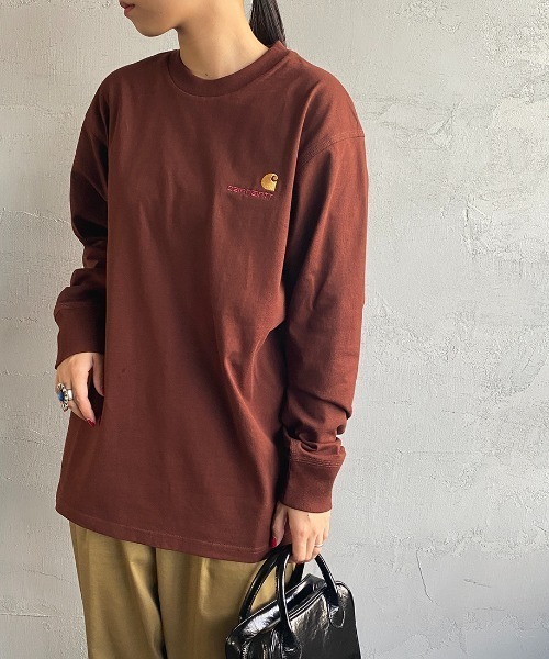 Carhartt WIP（カーハートダブリューアイピー）の「[carhartt WIP/カーハートダブリューアイピー] AMERICAN SCRIPT ワンポイントロゴ刺繍ロンT（Tシャツ/カットソー・レディース・ダークグリーン/ブラック/ホワイト/ブラウン・L/XL/S/M/XS）」の18枚目の写真