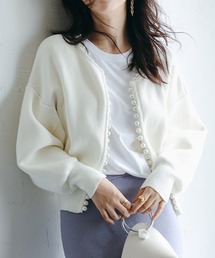 SAISON DE PAPILLON | パールビジューボタンレスニットカーディガン(カーディガン/ボレロ)