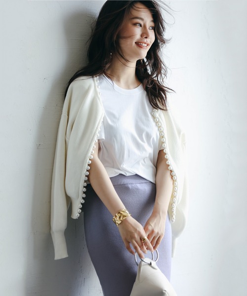 パールビジューボタンレスニットカーディガン