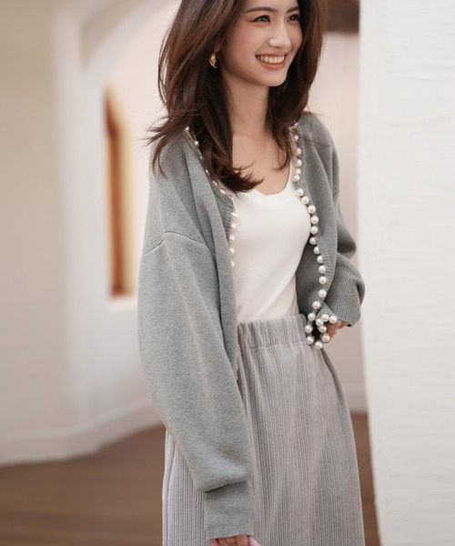 美品✨ Rene カーディガン パール ビジュー ダブルジップ ボンボン M 美品✨ Rene カーディガン パール ビジュー ダブルジップ