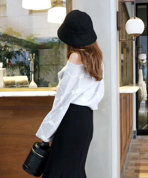 ROYAL PARTY（ロイヤルパーティー）の「モノグラムニットトップス（ニット/セーター・レディース・ライトグレー/ブラック/ベージュ/ピンク・FREE）」の10枚目の写真