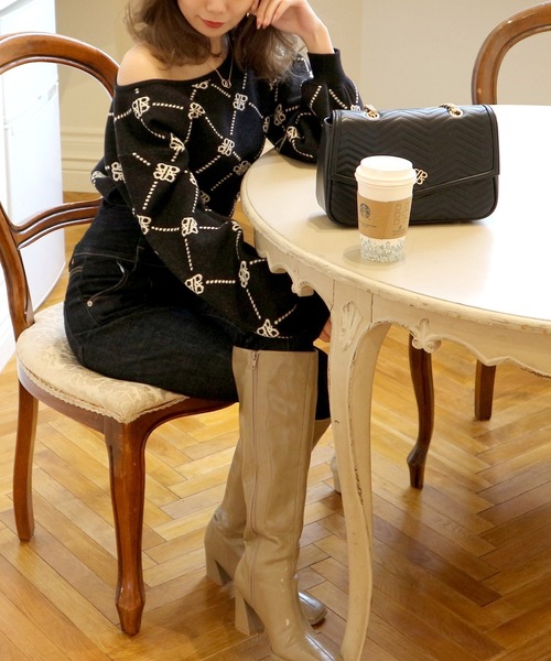 ROYAL PARTY（ロイヤルパーティー）の「モノグラムニットトップス（ニット/セーター・レディース・ライトグレー/ブラック/ベージュ/ピンク・FREE）」の16枚目の写真