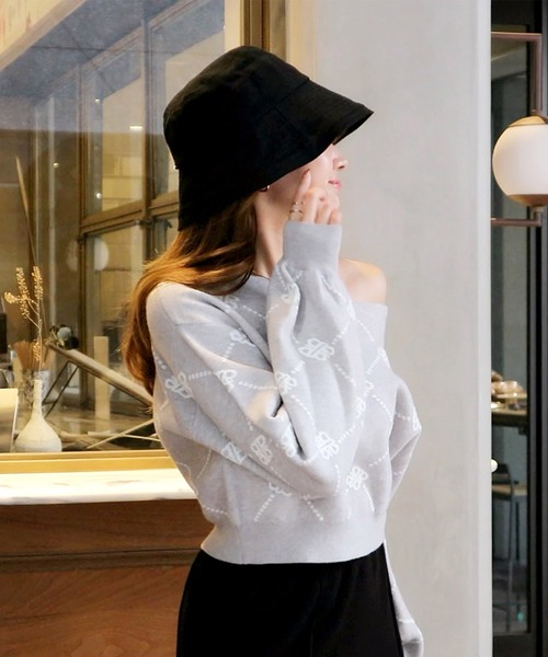 ROYAL PARTY（ロイヤルパーティー）の「モノグラムニットトップス（ニット/セーター・レディース・ライトグレー/ブラック/ベージュ/ピンク・FREE）」の7枚目の写真