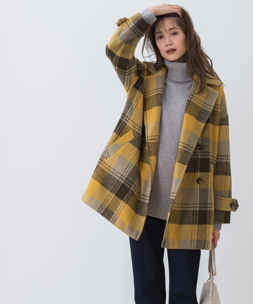 Pierrot(ピエロ)の「チェック柄ショートコート(その他アウター・レディース・イエロー/ピンク・L/M)」の14枚目の写真