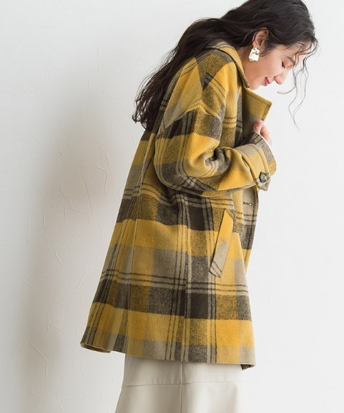 Pierrot(ピエロ)の「チェック柄ショートコート(その他アウター・レディース・イエロー/ピンク・L/M)」の8枚目の写真