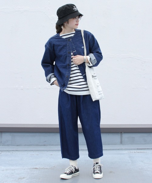 WILD THINGS（ワイルドシングス）の「WILD THINGS/ワイルドシングス　ストレッチデニムタックワイド　SHELTECH DENIM TUCK WIDE（ウィメンズ）　WTW22010SG（デニムパンツ・レディース・ワンウォッシュ/オフホワイト・S）」の6枚目の写真