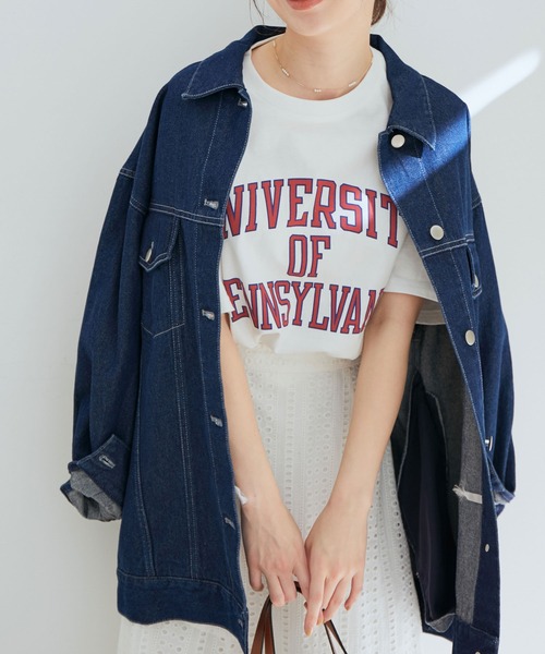 vis-`a-vis(ビサビ)の「オーバーサイズデニム&ツイルブルゾン(デニムジャケット・レディース・ホワイト/ネイビー・FREE)」の1枚目の写真