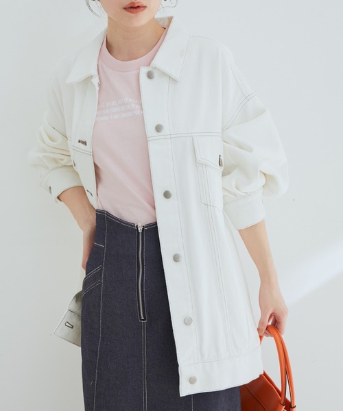 vis-`a-vis(ビサビ)の「オーバーサイズデニム&ツイルブルゾン(デニムジャケット・レディース・ホワイト/ネイビー・FREE)」の2枚目の写真