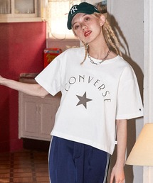 CONVERSE/コンバース クロップドロゴ刺繍コットン半袖Tシャツ