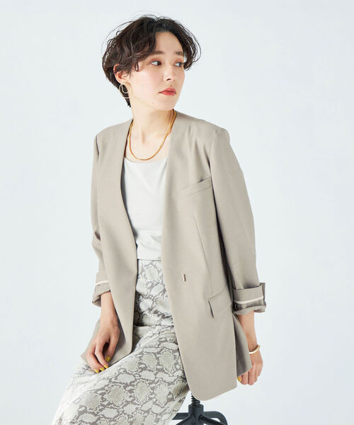 NOLLEY’S Sophi(ノーリーズソフィ)の「リネンツイルストレッチVネックノーカラージャケット(ノーカラージャケット・レディース・ベージュ/カーキ・38/36)」の16枚目の写真